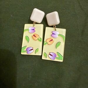 Floral Rectangular Earrings with Square Studs
